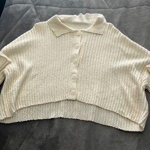 button down cropped beige sweater